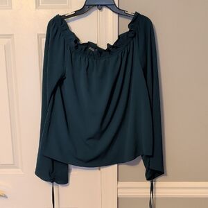 Vince Camuto Teal Ruffle Blouse with Sophisticated Beautiful Sleeves